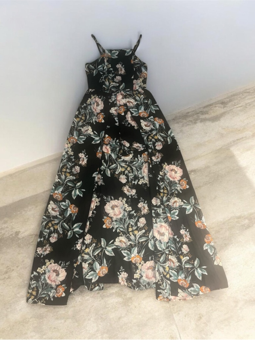 Black Floral Maxi Dress with Spaghetti Straps